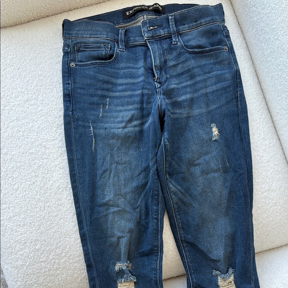 Express Blue Boyfriend Jeans with Distressed Details